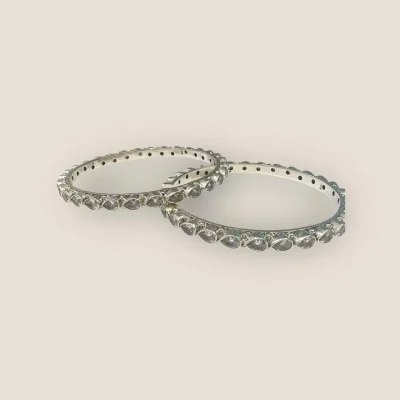 Sterling Silver Bangles with White Stones | 925 Silver Sterling Silver Bangles with White Stones | 925 Silver