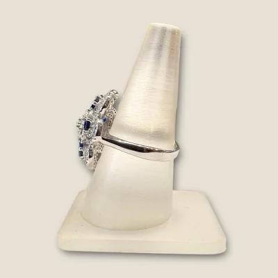 BEAUTIFUL 925 STERLING SILVER GIRLISH COKTAIL RING WITH ZIRCONS & BLUE STONES | SLR638 BEAUTIFUL 925 STERLING SILVER GIRLISH COKTAIL RING WITH ZIRCONS & BLUE STONES | SLR638