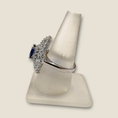 BEAUTIFUL 925 STERLING SILVER GIRLISH COKTAIL RING WITH ZIRCONS & BLUE STONE | SLR637 BEAUTIFUL 925 STERLING SILVER GIRLISH COKTAIL RING WITH ZIRCONS & BLUE STONE | SLR637