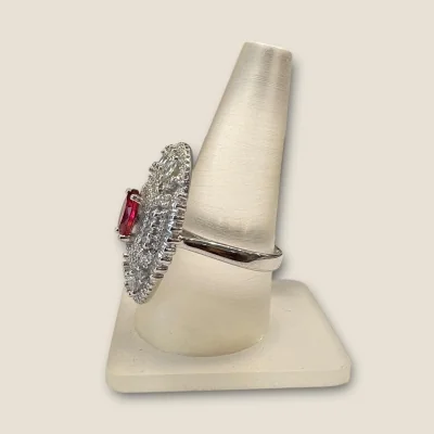 BEAUTIFUL 925 STERLING SILVER GIRLISH COKTAIL RING WITH ZIRCONS & RED STONE | SLR640 BEAUTIFUL 925 STERLING SILVER GIRLISH COKTAIL RING WITH ZIRCONS & RED STONE | SLR640