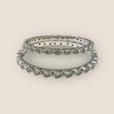 Sterling Silver Bangles with White Stones | 925 Silver Sterling Silver Bangles with White Stones | 925 Silver