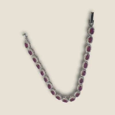 BEAUTIFUL STERLING SILVER GIRLISH BRACELET WITH ZIRCONS & PINK STONES | SB150 BEAUTIFUL STERLING SILVER GIRLISH BRACELET WITH ZIRCONS & PINK STONES | SB150