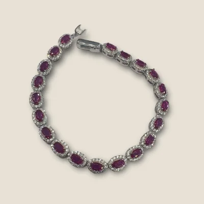 BEAUTIFUL STERLING SILVER GIRLISH BRACELET WITH ZIRCONS & PINK STONES | SB150 BEAUTIFUL STERLING SILVER GIRLISH BRACELET WITH ZIRCONS & PINK STONES | SB150