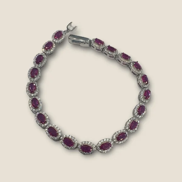 BEAUTIFUL STERLING SILVER GIRLISH BRACELET WITH ZIRCONS & PINK STONES | SB150