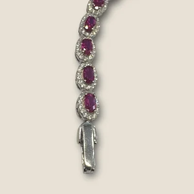BEAUTIFUL STERLING SILVER GIRLISH BRACELET WITH ZIRCONS & PINK STONES | SB150 BEAUTIFUL STERLING SILVER GIRLISH BRACELET WITH ZIRCONS & PINK STONES | SB150