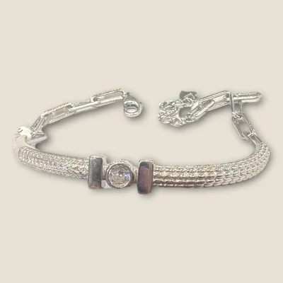 BEAUTIFUL 925 STERLING SILVER BRACELET WITH LOVELY DESIGN & ZIRCONS | SB126 BEAUTIFUL 925 STERLING SILVER BRACELET WITH LOVELY DESIGN & ZIRCONS | SB126