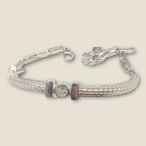 BEAUTIFUL 925 STERLING SILVER BRACELET WITH LOVELY DESIGN & ZIRCONS | SB126