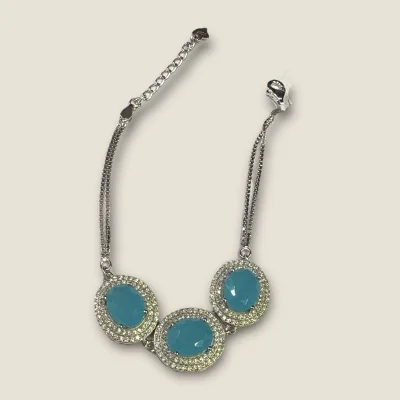 925 Sterling Silver Bracelet with Zircons & Blue Stones | SB155