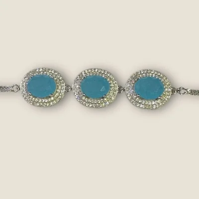 925 Sterling Silver Bracelet with Zircons & Blue Stones | SB155 925 Sterling Silver Bracelet with Zircons & Blue Stones | SB155