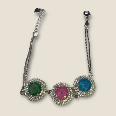 Sterling Silver Bracelet with Zircons & Multi-Colour Stones | SB121
