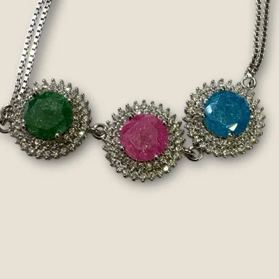 BEAUTIFUL 925 STERLING SILVER GIRLISH BRACELET WITH ZIRCONS & MULTI COLOUR STONES | SB121 BEAUTIFUL 925 STERLING SILVER GIRLISH BRACELET WITH ZIRCONS & MULTI COLOUR STONES | SB121