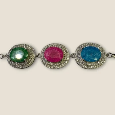 925 Sterling Silver Bracelet with Zircons & Multi Colour Stones | SB152