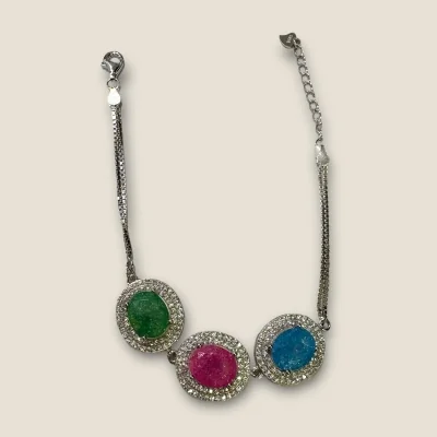 BEAUTIFUL 925 STERLING SILVER GIRLISH BRACELET WITH ZIRCONS & LOVELY MULTI COLOUR STONES | SB152 BEAUTIFUL 925 STERLING SILVER GIRLISH BRACELET WITH ZIRCONS & LOVELY MULTI COLOUR STONES | SB152