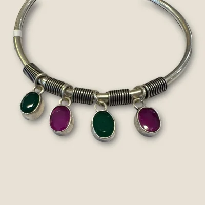 BEAUTIFUL 925 STERLING SILVER GIRLISH BRACELET WITH LOVELY ROSE DESIGN & MULTI COLOUR STONES | SB113 BEAUTIFUL 925 STERLING SILVER GIRLISH BRACELET WITH LOVELY ROSE DESIGN & MULTI COLOUR STONES | SB113