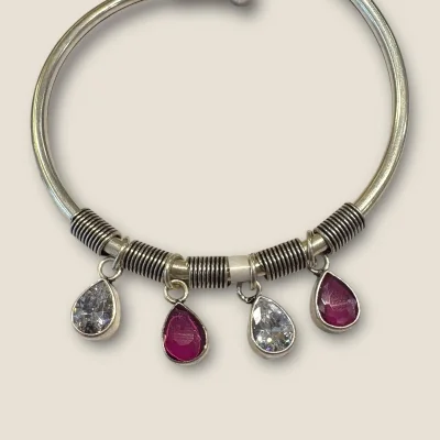 BEAUTIFUL 925 STERLING SILVER GIRLISH BRACELET WITH LOVELY ZIRCONS & PINK STONES | SB110 BEAUTIFUL 925 STERLING SILVER GIRLISH BRACELET WITH LOVELY ZIRCONS & PINK STONES | SB110