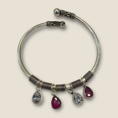 BEAUTIFUL 925 STERLING SILVER GIRLISH BRACELET WITH LOVELY ZIRCONS & PINK STONES | SB110