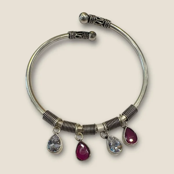 BEAUTIFUL 925 STERLING SILVER GIRLISH BRACELET WITH LOVELY ZIRCONS & PINK STONES | SB110