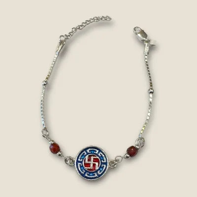BEAUTIFUL SILVER RAKHI WIITH LOVELY SWASTIK DESIGN | SB78