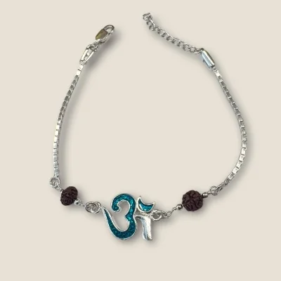 BEAUTIFUL SILVER RAKHI WIITH LOVELY RURAKSHA & OM DESIGN | SB77