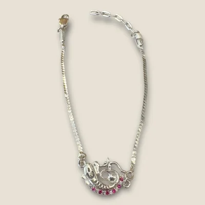 BEAUTIFUL SILVER RAKHI WITH ZIRCONS & LOVELY PINK STONES | SB75