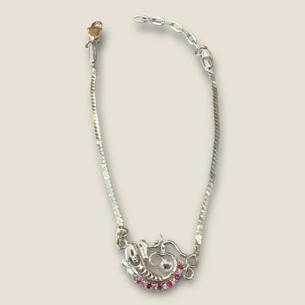 BEAUTIFUL SILVER RAKHI WITH ZIRCONS & LOVELY PINK STONES | SB75