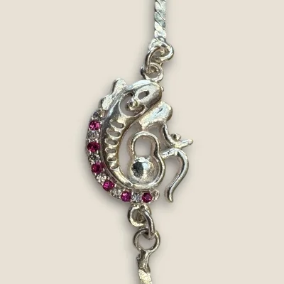 BEAUTIFUL SILVER RAKHI WITH ZIRCONS & LOVELY PINK STONES | SB75