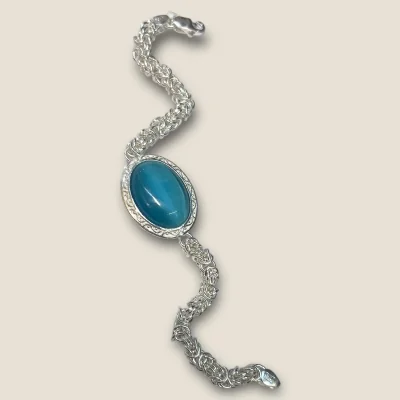 925 Sterling Silver Men's Bracelet with Turquoise Stone & Zircons, Salman Khan Bracelet | SB145