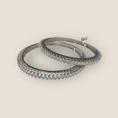 925 Sterling Silver White Stone Silver Bangles | SBN23