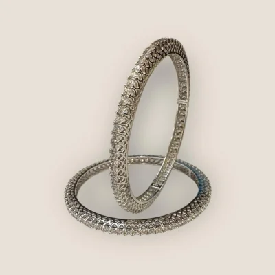 925 Sterling Silver White Stone Silver Bangles | SBN23 925 Sterling Silver White Stone Silver Bangles | SBN23