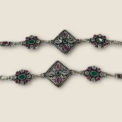 BEAUTIFUL 925 STERLING SILVER GIRLIS ANKETS0 WITH PINK & GREEN STONES | SPY432