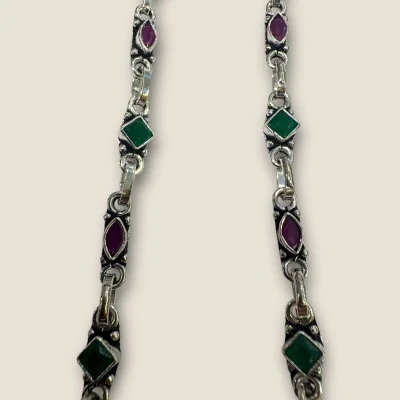 BEAUTIFUL 925 STERLING SILVER GIRLIS ANKETS0 WITH PINK & GREEN STONES | SPY432