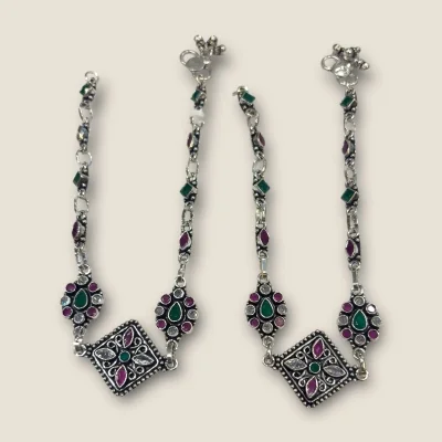 BEAUTIFUL 925 STERLING SILVER GIRLIS ANKETS0 WITH PINK & GREEN STONES | SPY432