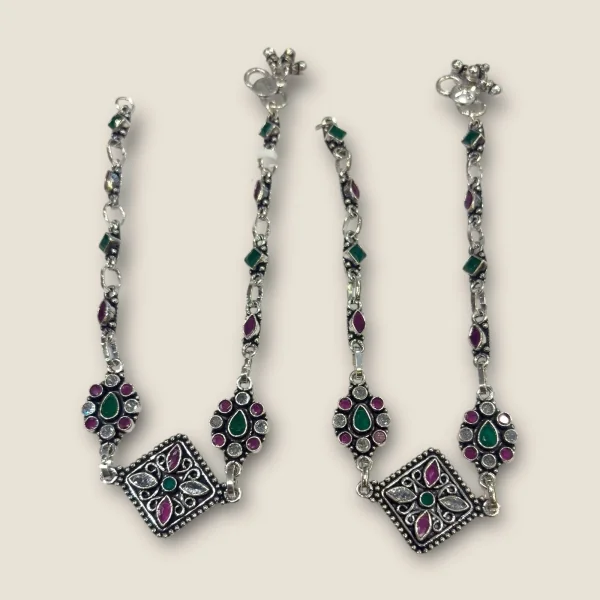 BEAUTIFUL 925 STERLING SILVER GIRLIS ANKETS0 WITH PINK & GREEN STONES | SPY432