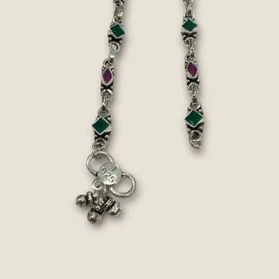 BEAUTIFUL 925 STERLING SILVER GIRLIS ANKETS0 WITH PINK & GREEN STONES | SPY432