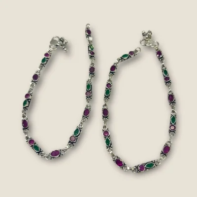 BEAUTIFUL 925 STERLING SILVER GIRLIS ANKLETS WITH LOVELY PINK & GREEN STONE | SPY431 BEAUTIFUL 925 STERLING SILVER GIRLIS ANKLETS WITH LOVELY PINK & GREEN STONE | SPY431
