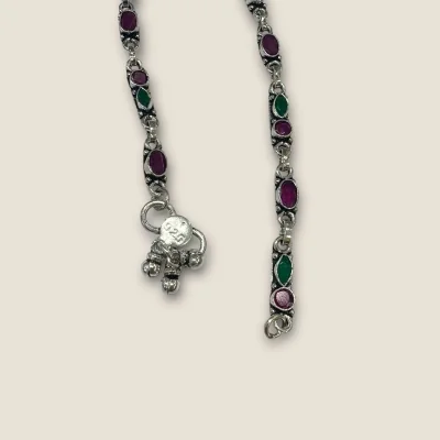 BEAUTIFUL 925 STERLING SILVER GIRLIS ANKLETS WITH LOVELY PINK & GREEN STONE | SPY431 BEAUTIFUL 925 STERLING SILVER GIRLIS ANKLETS WITH LOVELY PINK & GREEN STONE | SPY431