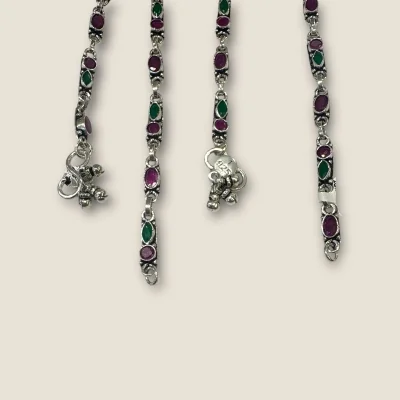BEAUTIFUL 925 STERLING SILVER GIRLIS ANKLETS WITH LOVELY PINK & GREEN STONE | SPY431 BEAUTIFUL 925 STERLING SILVER GIRLIS ANKLETS WITH LOVELY PINK & GREEN STONE | SPY431