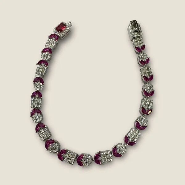BEAUTIFUL 925 STERLING GIRLISH SILVER BRACELET WITH LOVELY PINK STONES & ZIRCONS | SB193