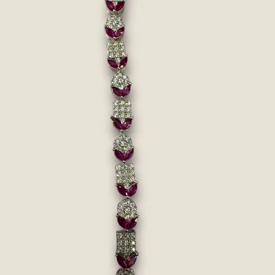 BEAUTIFUL 925 STERLING GIRLISH SILVER BRACELET WITH LOVELY PINK STONES & ZIRCONS | SB193