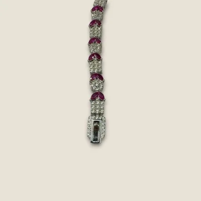 BEAUTIFUL 925 STERLING GIRLISH SILVER BRACELET WITH LOVELY PINK STONES & ZIRCONS | SB193