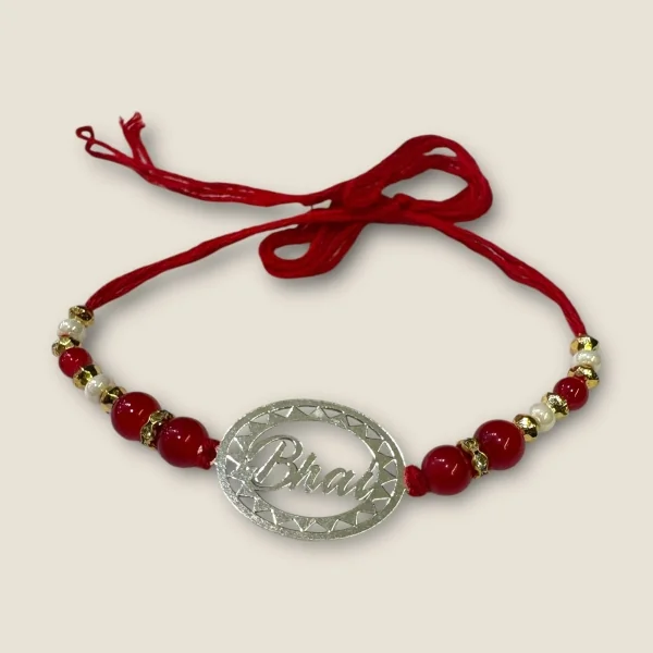 BEAUTIFUL SILVER THRED RAKHI WITH LOVELY DESIGN (BHAI)