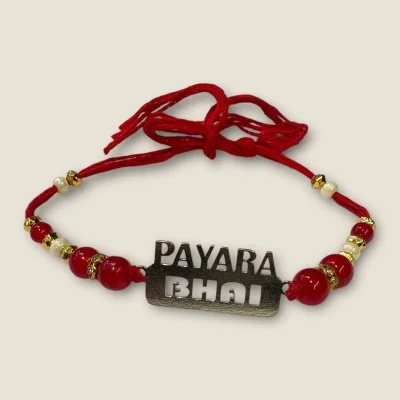 BEAUTIFUL SILVER THRED RAKHI WITH LOVELY DESIGN (PYARA BHAI)