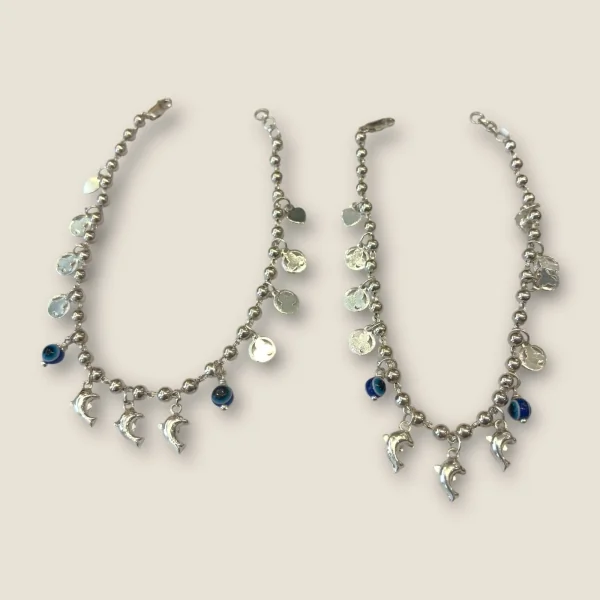 BEAUTIFUL 925 STERLING GIRLISH SILVER ANKLETS WITH EVIL EYE DESIGN | SPY447