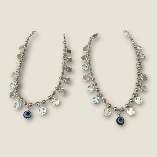 BEAUTIFUL 925 STERLING GIRLISH SILVER ANKLETS WITH LOVELY EVIL EYE DESIGN | SPY448
