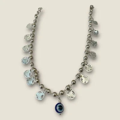 BEAUTIFUL 925 STERLING GIRLISH SILVER ANKLETS WITH LOVELY EVIL EYE DESIGN | SPY448