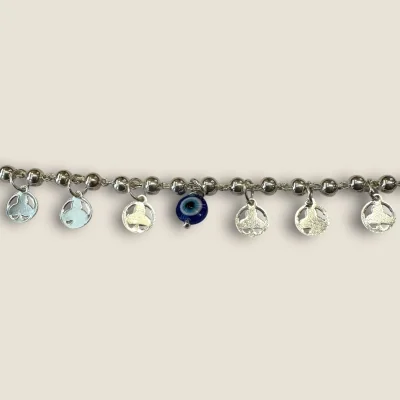 BEAUTIFUL 925 STERLING GIRLISH SILVER ANKLETS WITH LOVELY EVIL EYE DESIGN | SPY448