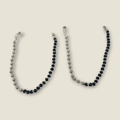 925 Sterling Silver Anklets with Black Beads & Lovely Design | SPY456