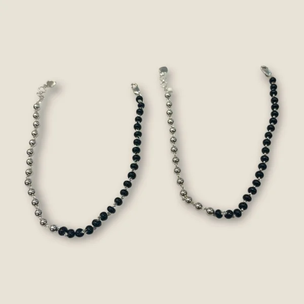 BEAUTIFUL 925 STERLING GIRLISH SILVER ANKLETS WITH BLACK BEADS & LOVELY DESIGN | SPY456