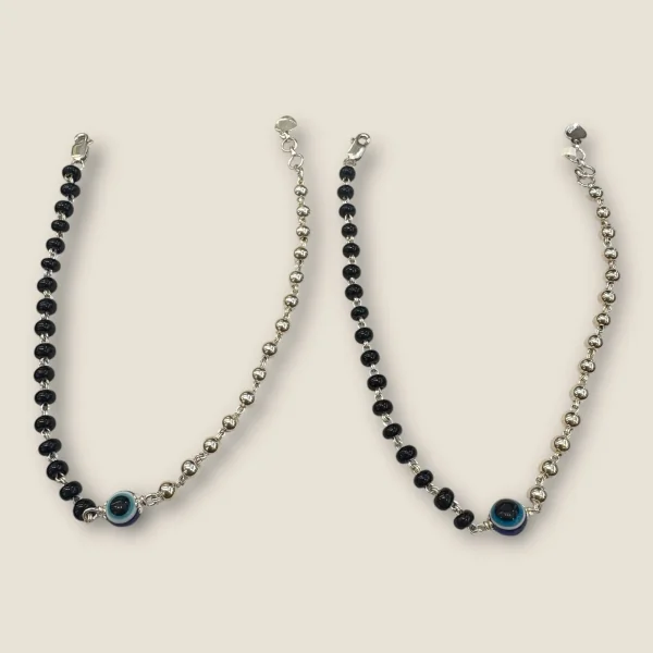 BEAUTIFUL 925 STERLING GIRLISH SILVER ANKLETS WITH EVIL EYE & LOVELY DESIGN | SPY454