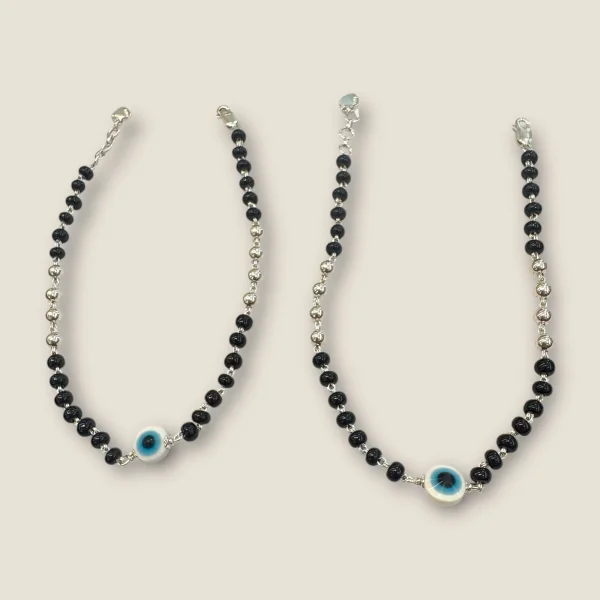 BEAUTIFUL 925 STERLING GIRLISH SILVER EVIL EYE ANKLETS WITH LOVELY DESIGN | SPY452